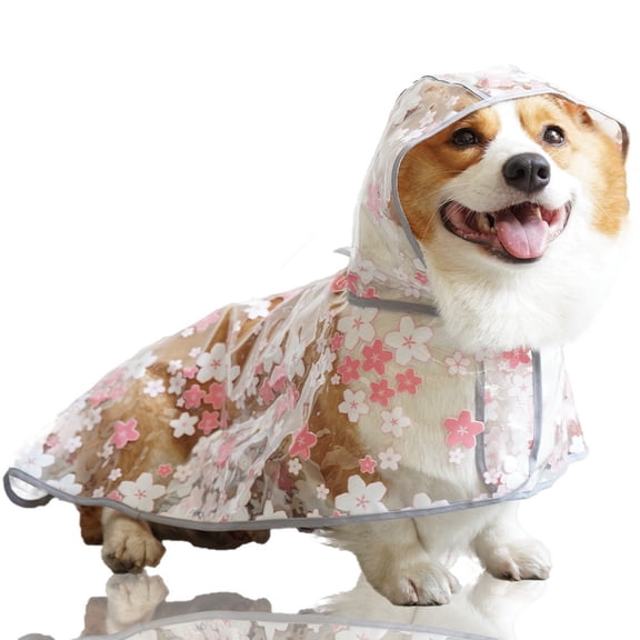 Pet Flower Raincoat,Dog Japanese Raincoat Pet Jacket Dog Transparent Raincoat With Collar Hole Adjustable Buckle For Small Medium Large Dog(