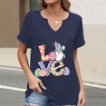 thumbnail image 2 of Corto para las Mujeres Casual Verano 2025 Pascua Impresión V-Cuello Camiseta, Ligero 95% Poliéster 5% Spandex Top para Toda la Temporada Hogar Y Diario, 2 of 7