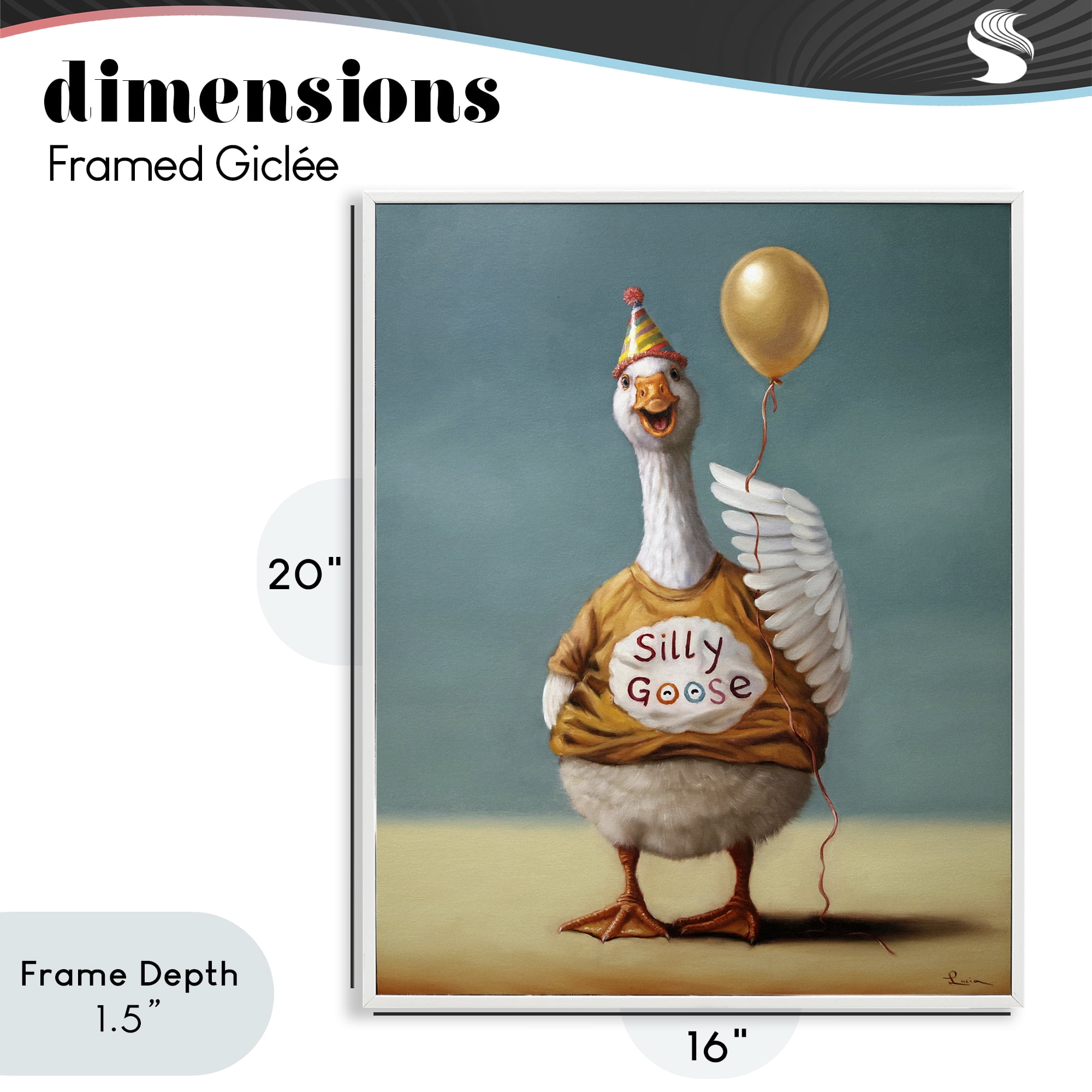 Stupell Industries Silly Goose with Balloon White Framed Giclee Art, design by Lucia Heffernan