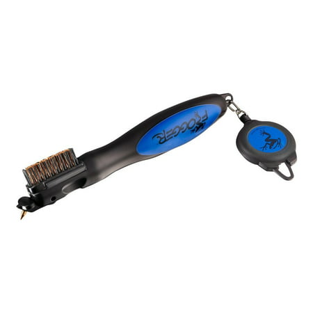 BrushPro, Lightweight, 2.5ft Retractable Dual-Bristle Club Brush/Groove Cleaner - Blue, Awarded PGA Merchandise show best new product By Frogger Golf from