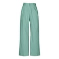 thumbnail image 3 of Puntoco Pants for women Women's Linen Blend Pants Wide Leg High Waist Business Casual Lounge Pant with Pockets Green 8(L), 3 of 6