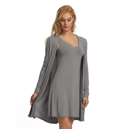 

Felina | Modal Tank Chemise & Wrap | V-Neckline | 2 Piece Set | Loungewear (Medium Heather Gray Small)