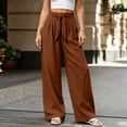 thumbnail image 5 of Women Solid Color Tie Elastic Waist Long Pants, Loose Casual Trousers with Side Pockets, Daily Walking Vacation Pants Brown S(S), 5 of 9
