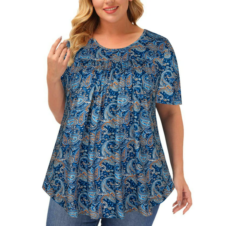 Chama Short Sleeve T Shirt for Women Plus Size Flowy Tunic Tops
