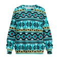 thumbnail image 4 of SCRAWLGOD American Tribal Blue Black Crewneck Fall Sweatshirts for Women Trendy Women's Long Sleeve Pullover Tops with Pockets Stylish for Daily Wear, Spots, Office, S, 4 of 7