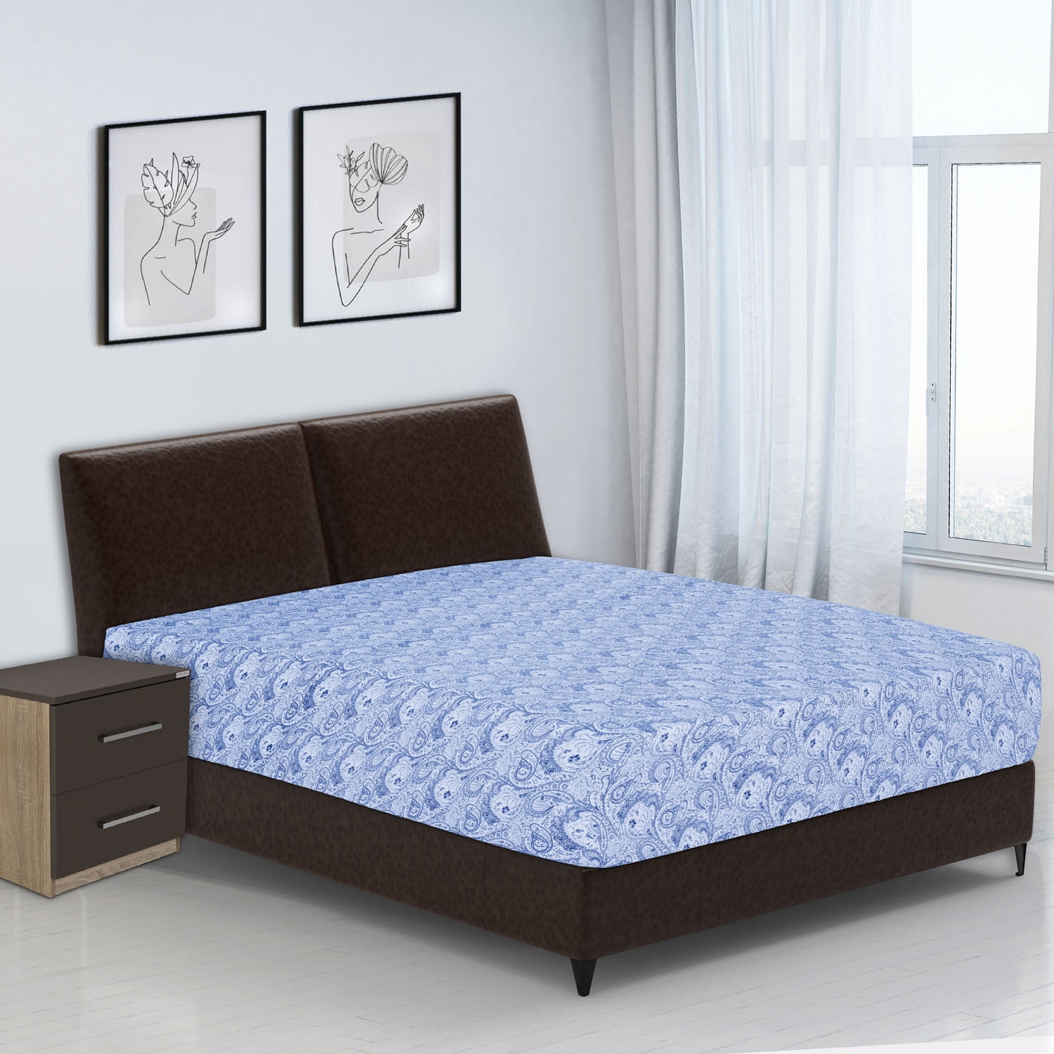 Queen Bed Sheets Set - 6 Piece Brushed Microfiber 1800 Thread Count Bed Sheet - Shrinkage and Fade Resistant - (Queen, White Blue)