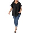 thumbnail image 2 of Agnes Orinda Plus Size Top for Women Notch V Neck Short Sleeve Eyelet Embroidery t Shirts Casual Hollow Out Blouse 1X Black, 2 of 6