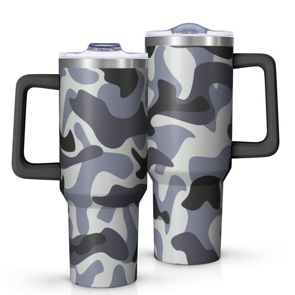 Camouflage 40oz Tumbler– Stainless Steel Insulated Tumbler with Handle and Straw, Large Capacity Travel Cup for Hot & Cold Drinks