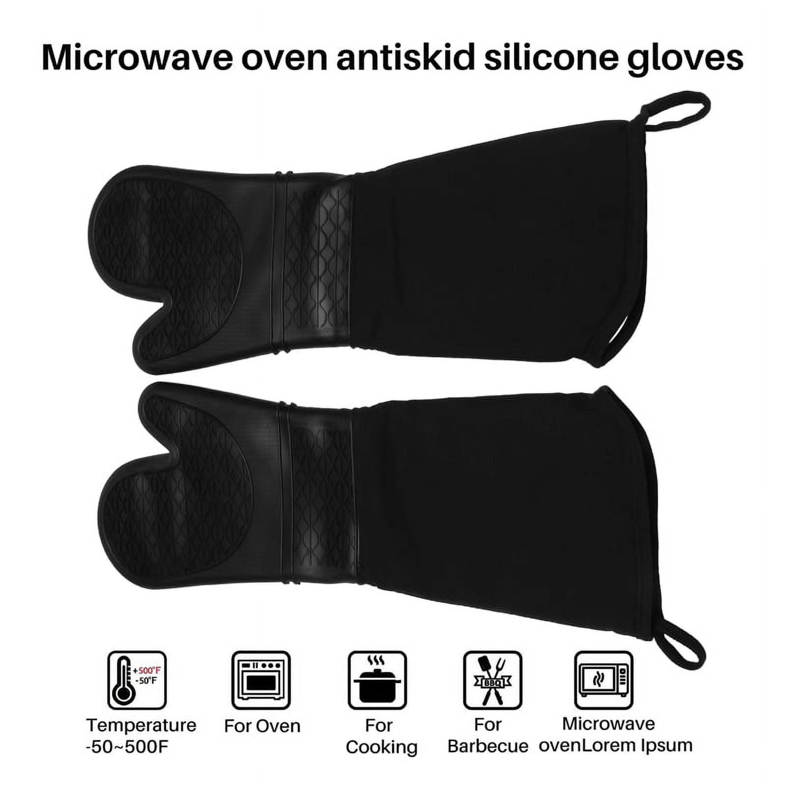 Extra Long Silicone Oven Mitts Heavy Duty Commercial Grade Oven Mitts Heat Bbq Gloves with Quilted Cotton Lining 2 Pack