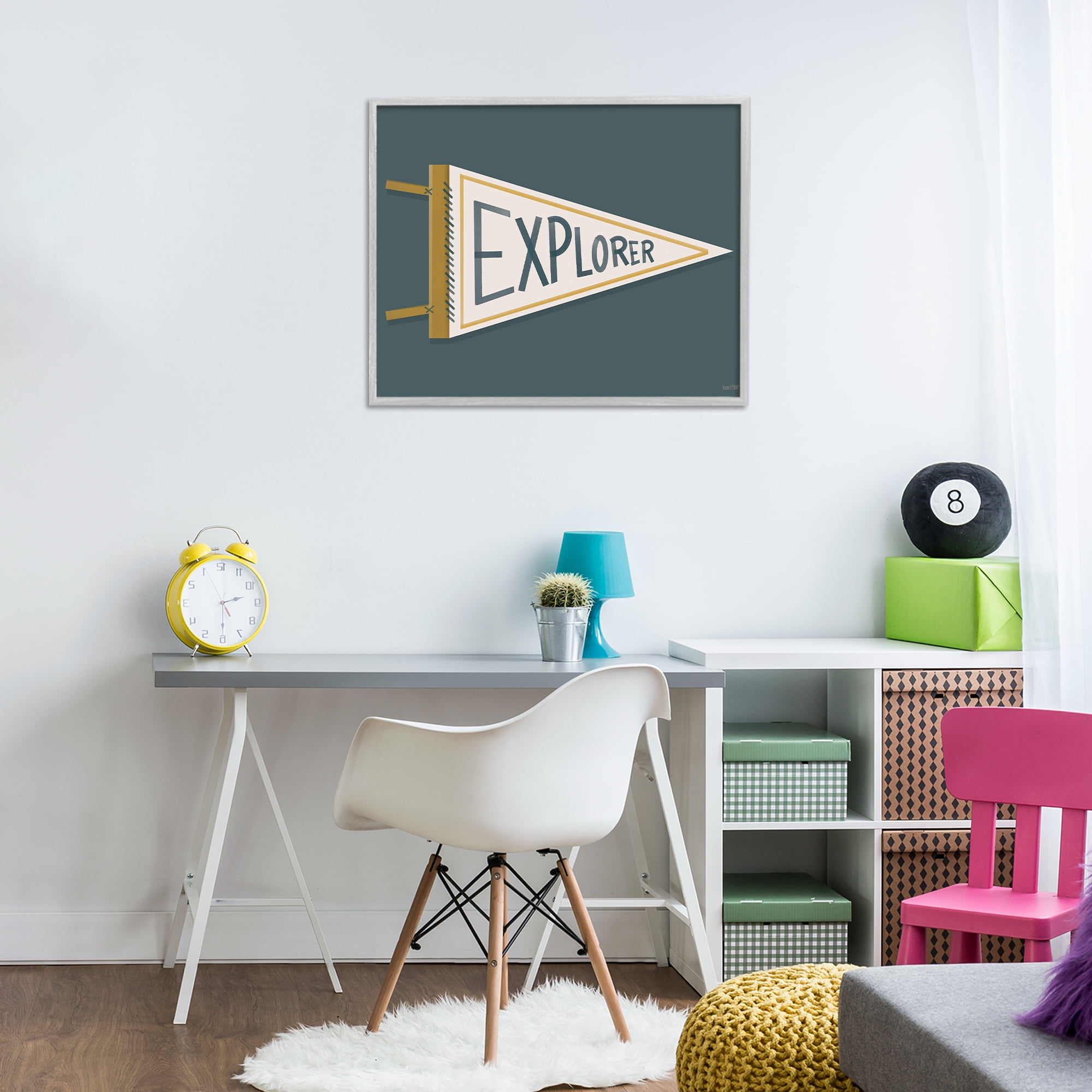 Stupell Industries Explorer Retro Pennant Gray Framed Giclee Art, design by House Fenway