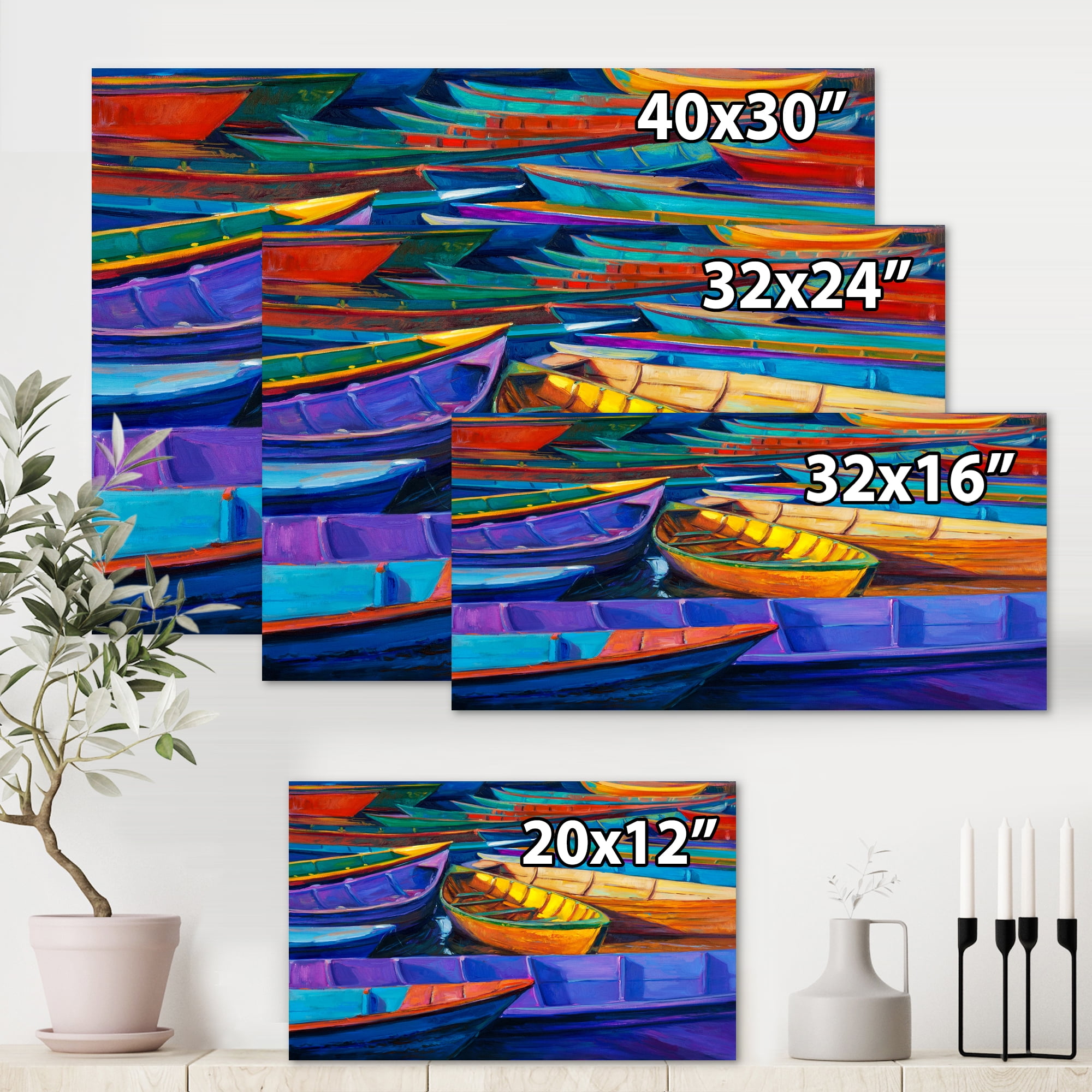 Designart ' Boats During Warm Sunset Resting On The Water II ' Nautical & Coastal Canvas Wall Art Print