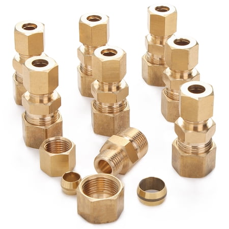 LTWFITTING Compression Reducing Union 3/8 OD x 1/4 OD Brass Compression Fitting(pack of 25)