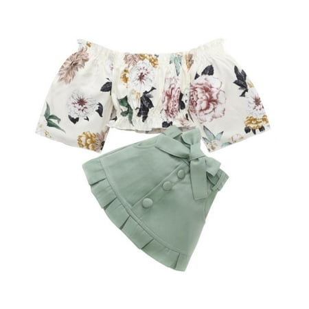 

Summer Girls Off-shoulder Top Half Skirt Set Girl Clothes Set 2pcs
