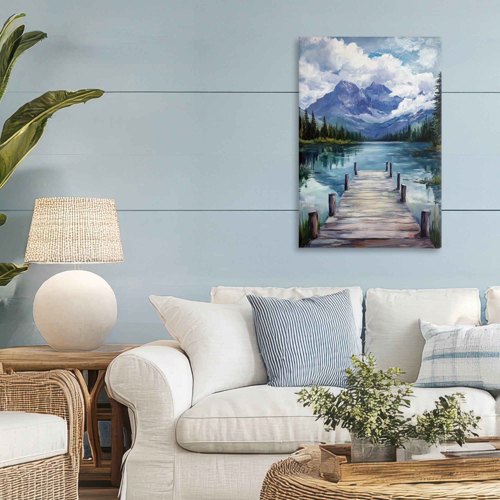 Stupell Industries Weathered Dock on Mountain Lake Canvas Wall Art, design by Petal Prints Design