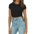 thumbnail image 4 of Xuanfei Women Side Drawstring Lace Up Crew Neck Short Sleeve Cropped Top, 4 of 7