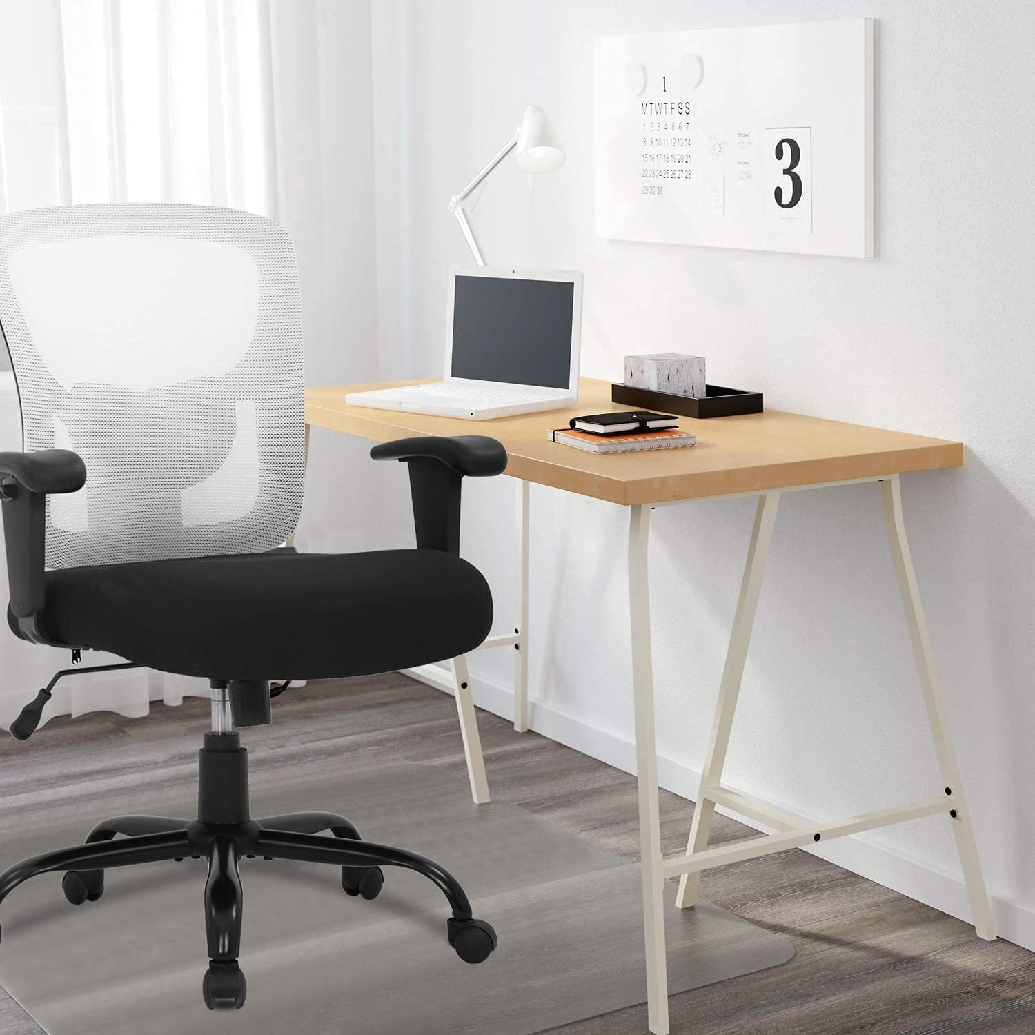 Mesh Desk Chairs Big and Tall Office Chair Ergonomic Computer Chair Weight Limit 400 lbs Heavy Duty Task Chair with Wheels and Adjustable Arms & 23 Inch Wide Seat, White