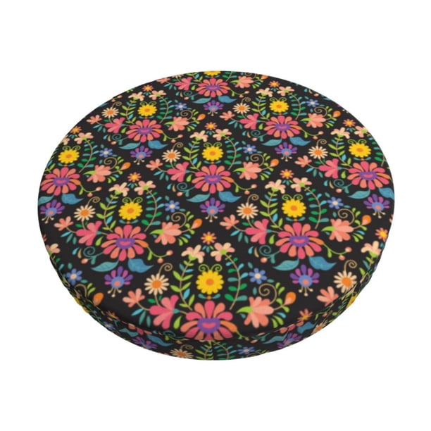 Balery Mexican Folk Art Floral Fundas de asiento para taburete de bar redondo de tela de terciopelo ajustables que protegen de arañazos y manchas para sillas de 14 a 17 pulgadas.-14 inch