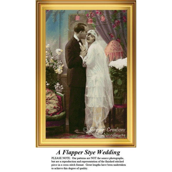 A Flapper Style Wedding, Vintage Cross Stitch Pattern (Pattern Only, You Provide the Floss and Fabric)