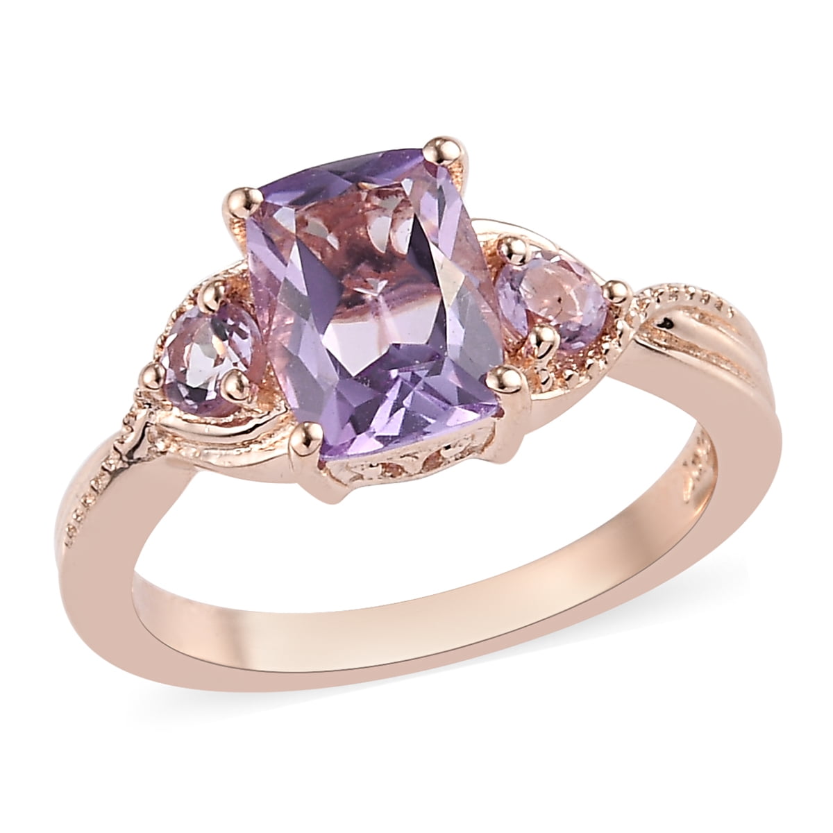 925 Sterling Silver Enhancer Ring Set 2.50 Ct Pear Cut Purple Amethyst Engagement Ring Curved Crown 14k Rose Gold Finish
