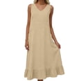 thumbnail image 2 of TaTaai Women's V-Neck Maxi Dress Sleeveless Linen Feel Solid Color Casual Pocket Detail Slip Dress Loose Fit Summer Dress Gift, 2 of 5