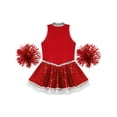 thumbnail image 6 of Aislor Girls Sequins Cheerleading Uniform Cheer Leader Outfits Performance Costume Dance Dress with Pom Poms Red 14, 6 of 7
