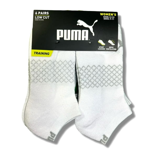 PUMA SOCKS WOMEN'S - LOW CUT 253 - NET WHITE - SHOE SZ 5-9.5 - PACK 6