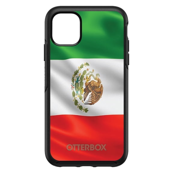DistinctInk OtterBox Symmetry Custom Case for Apple iPhone 15 (6.1" Screen) - Red White Green Mexican Flag Mexico - Raised Bezel Screen Guard