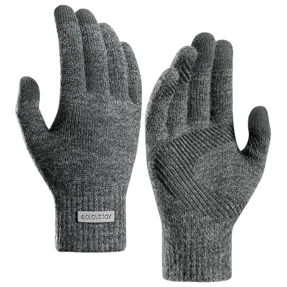 SERTG Mens Fleece-Lined Winter Gloves Touchscreen Windproof Thermal Insulation Outdoor Sports Non-Slip Comfortable Fit Cold Weather(Gray,L)