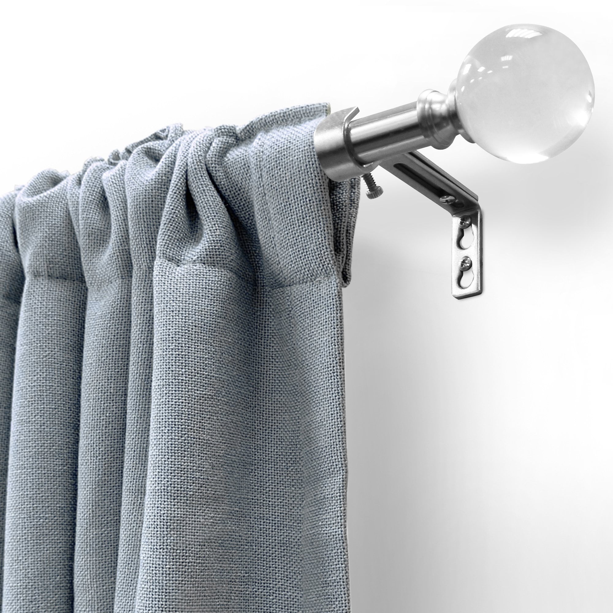 Lumi 3/4" Acrylic Ball Single Curtain Rod Set, Brushed Nickel, 36"-66"