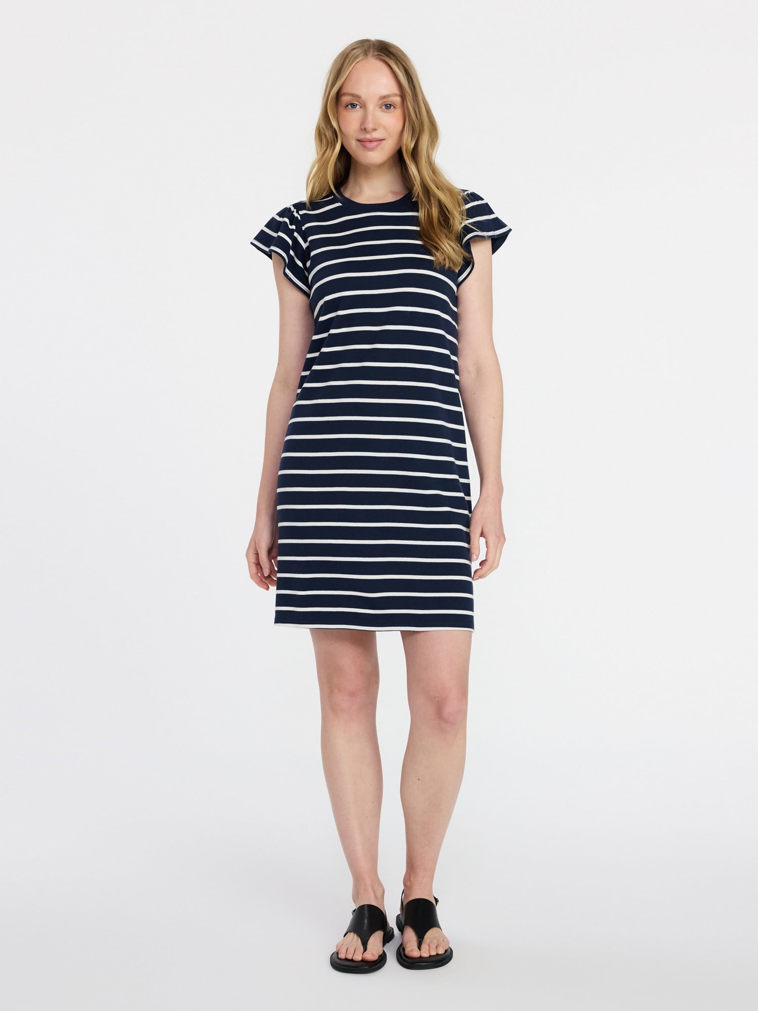 Time and Tru Women's Cotton T-Shirt Mini Dress with Flutter Sleeves, Sizes XS-XXXL