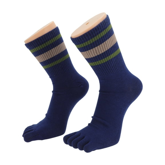 Unique Bargains 1 Pair Five Toe Socks Soft Striped Socks for Women Deep Blue