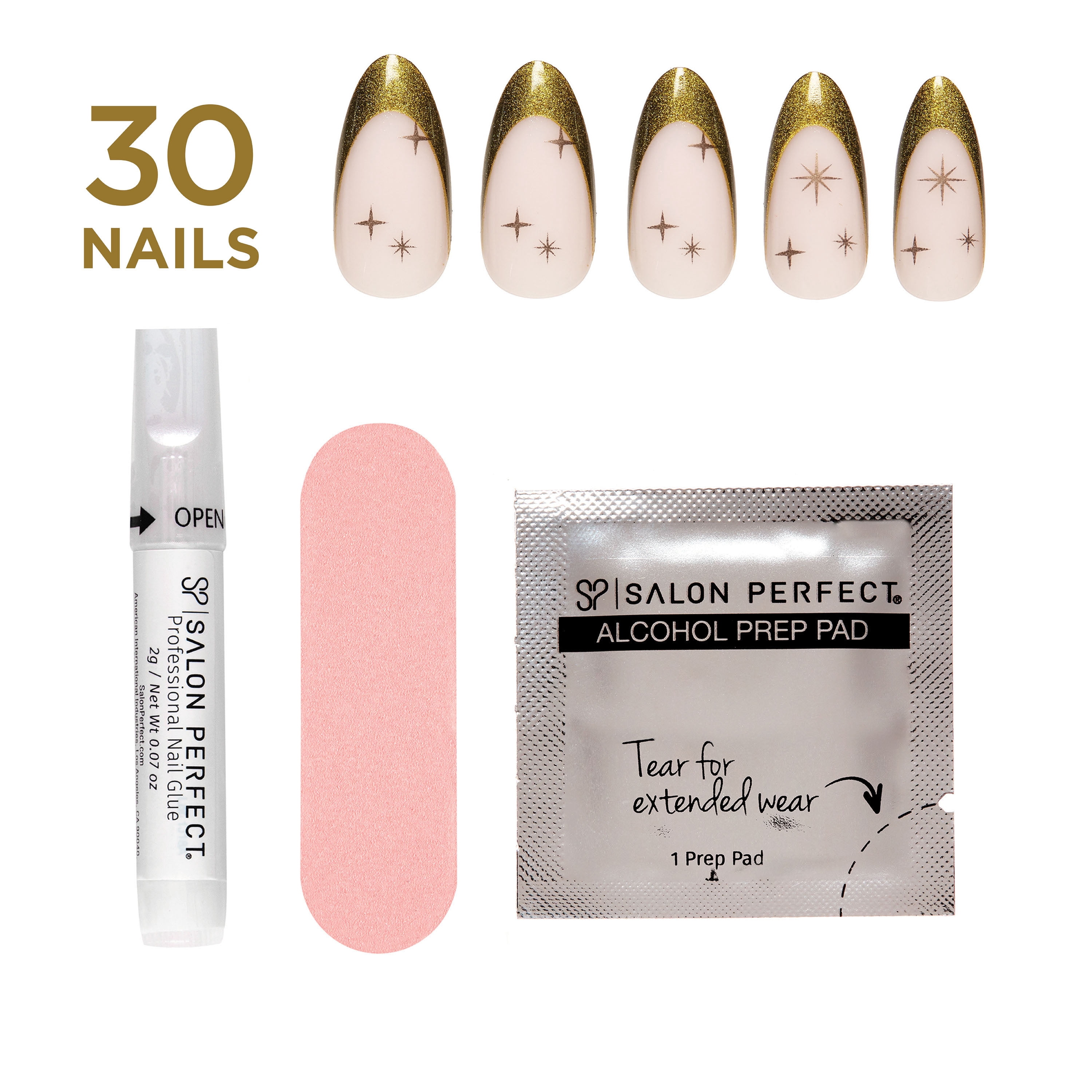 Salon Perfect Halloween Chill Medium Almond Press-On Nails with Glue & File, Green French, 30 Pieces