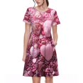thumbnail image 1 of Easygdp Pink Glitter Heart Candy para Vestido Transpirable de Mujer, Vestido Suelto de Manga Corta con Pliegues y Bolsillos para el Verano, 1 of 6