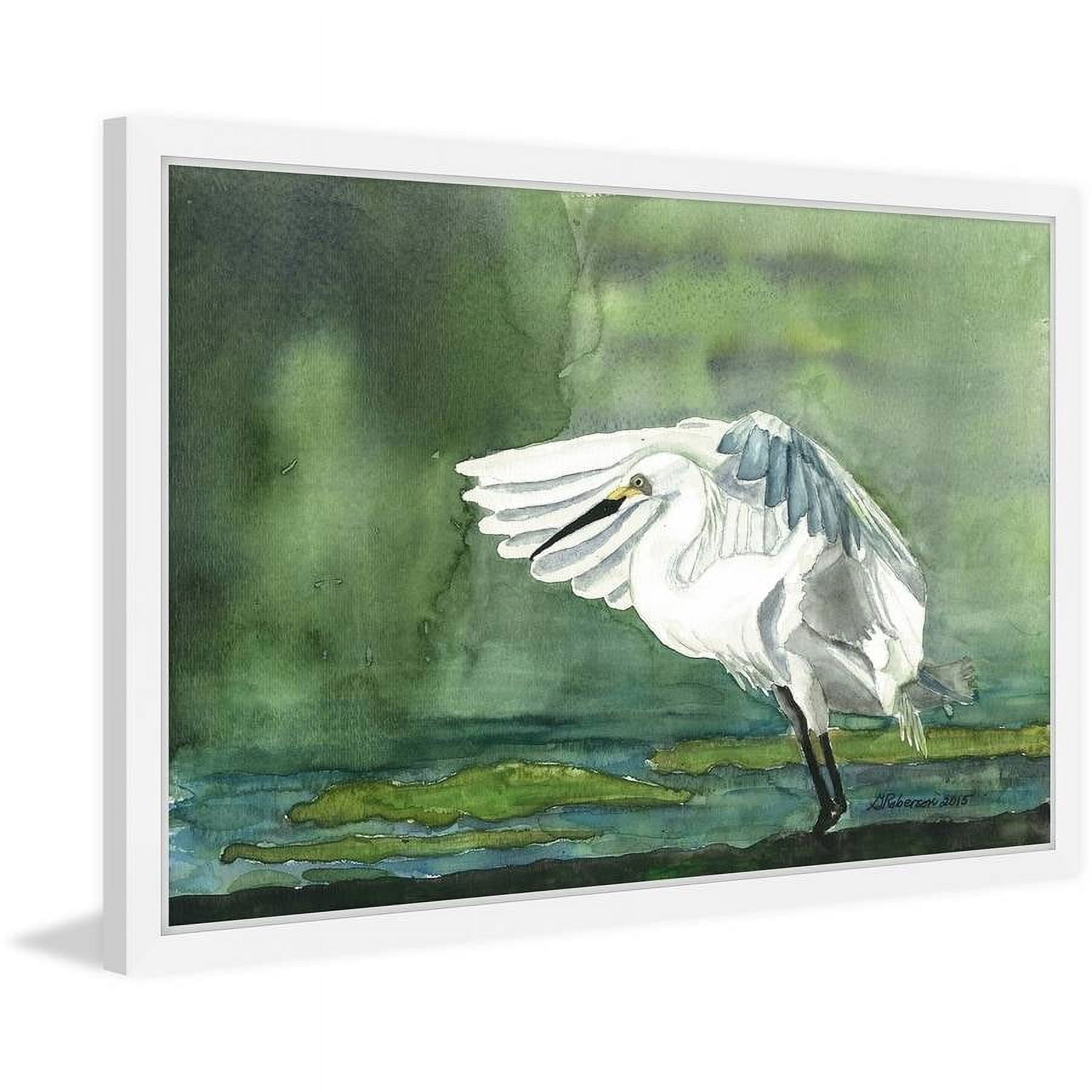 "Egret on the Pond" Framed Painting Print