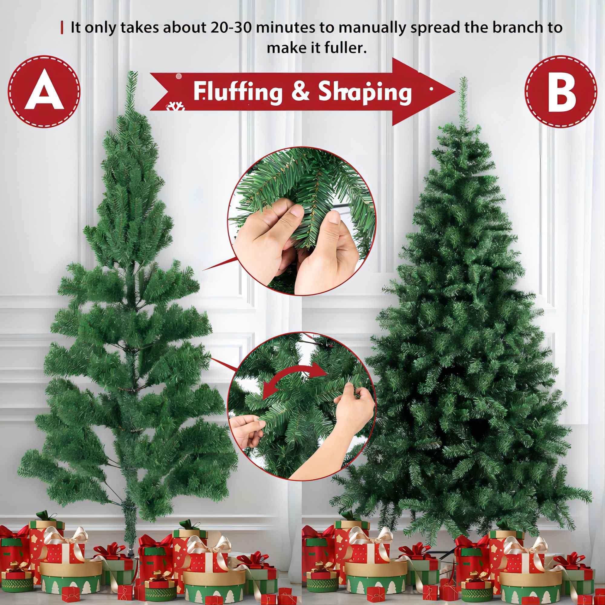 Fenbeli 6ft Unlit Artificial Christmas Tree with Metal Stand, Green
