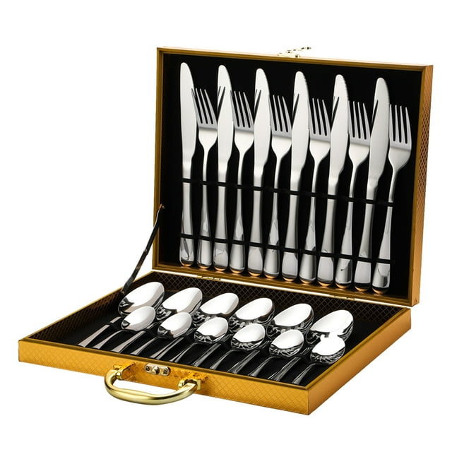24-Piece Flatware Set Stainless Steel Tableware Cutlery Set Service for 6 with High-grade Storage Case for Home Kitchen Restaurant Hotel