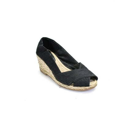 

Pre-owned|LAUREN Ralph Lauren Womens Peep Toe Wedge Espadrilles Black Tan Size 6.5