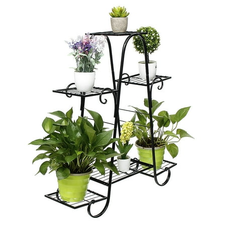 Wrought Iron Flower Pot Holder Bestller 6 Tier Metal Flower Pot Stand Wrought Iron Art Flower Stand Rack Display Garden Tree Home Decor Patio Plant Stand Holder Garden Planters ()
