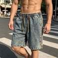 thumbnail image 6 of Thousandth Men's Casual Washed Denim Shorts Summer Elastic Waist Drawstring Everyday Shorts Breathable Relaxed Streetwear Shorts with Pockets, 6 of 8