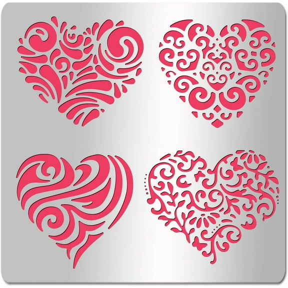 Heart Metal Stencil Painting Stainless Steel Drawing Stencils 6.15" Reusable Love Heart Flower Metal Templates DIY Painting Scrapbooking Valentine's Day Greeting Card Decor