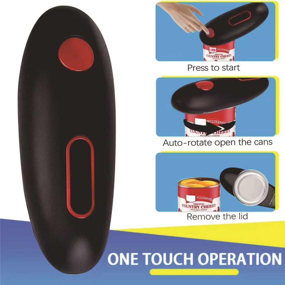 Electric can opener, no sharp edge can opener, one touch electric can automatic shutdown, small kitchen tool for elderly people.