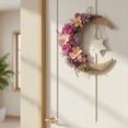 thumbnail image 4 of Ramadan Mubarak Crescent Moon Hanging Décor, Burlap Textured Moon with Pastel Faux Flowers & Greenery, White Star Sign with Gold Lettering, Islamic Wall Door Hanging Ornament for Ramadan Home Décor, 4 of 7