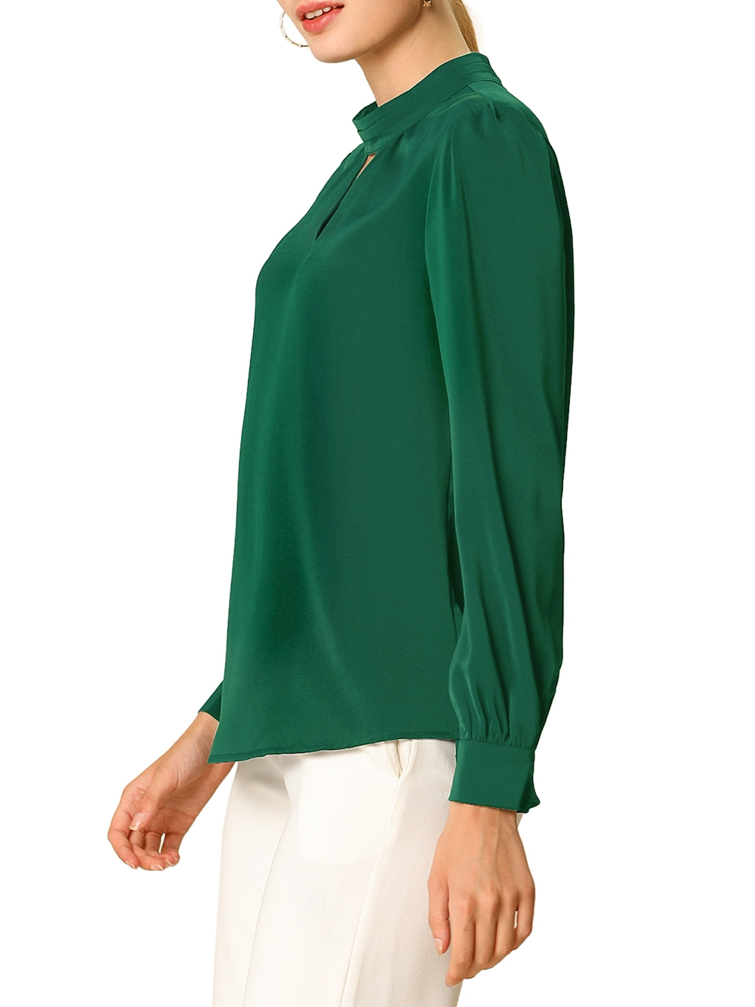 DARING DIVA Women's Stand Collar Long Sleeve Office Blouse S Green