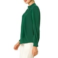 thumbnail image 5 of INSPIRE CHIC Women's Stand Collar Pleated Button Keyhole Button Blouse M Green, 5 of 8