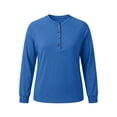 thumbnail image 4 of Xaqiouau Large-size Women's Long-sleeved Sweatshirt Raglan Sleeves Button-up Round Neck Casual Loose Top Solid Color Pullover Tee Everyday Essential Basic Shirt Blue XXXXL, 4 of 7