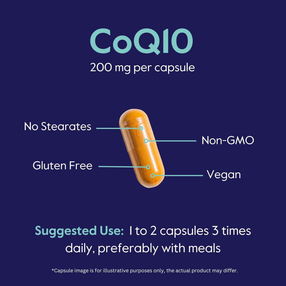 CoQ10 200mg (120 Vegetarian Capsules) Naturally Fermented - No Stearates - Vegan - Gluten Free - Non GMO