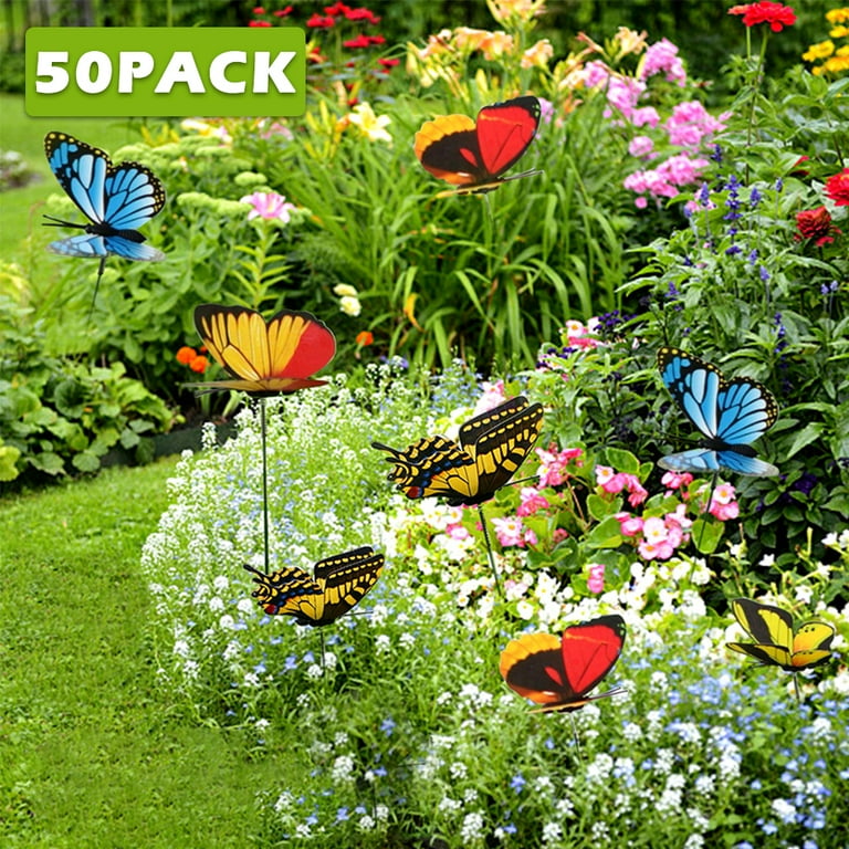 HCQXNSL 50pcs 7CM Multi-Color Butterfly Stakes Waterproof Fake Butterflies  Ornaments Butterfly Party Supplies Decoration for Indoor Outdoor Patio  Plant Pot Flower Bed 