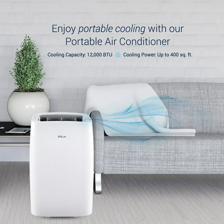 DELLA 12,000 BTU Cooling Portable Air Conditioner Quiet Cool Fan Dehumidifier LCD for Rooms Up To 400 Sq. Ft. Remote Control,