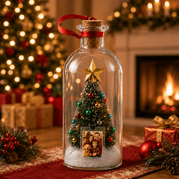 Recordable Christmas Tree Message in a Bottle, Voice and Photo Keepsake Glass Christmas Decoration, 7.87 in Holiday Gift for Family