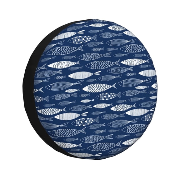 Fuzoiu Ornamental Fish Print Universal Spare Tire Cover with Buckle Strap, Waterproof Wheel Covers for Jeep, Trailer, RV, Truck and All Car-14 inch